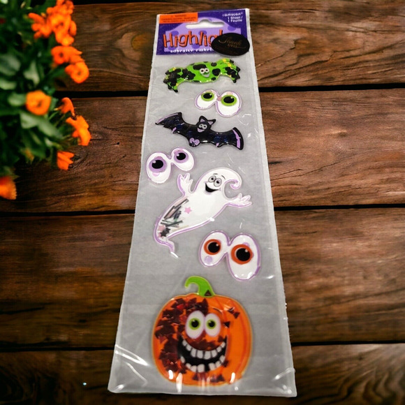 Vintage NEW Puffy Embellished Amscan + Googly Eyes Web Night Halloween Stickers - Picture 3 of 10